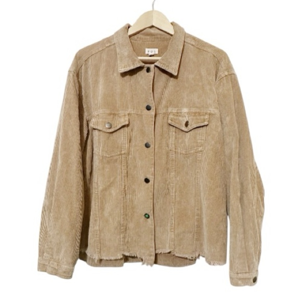 POL Teddy Bear Brown Frayed Hem Women’s Corduroy Trucker Jacket - Size 2X - Picture 2 of 5